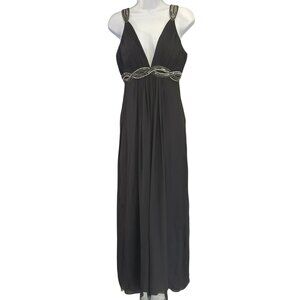 Y2K Vintage Scala Black Beaded Baby Doll Full Length Silk Dress Size Medium